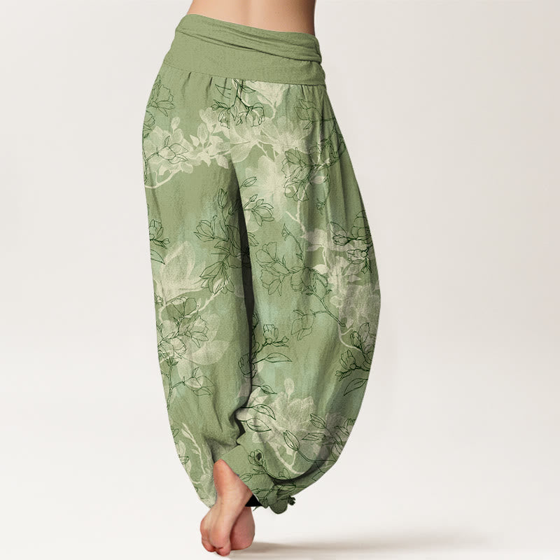 Nimara Ritual Cotton Fresh Flower Bud Pattern Women's Elastic Waist Harem Pants