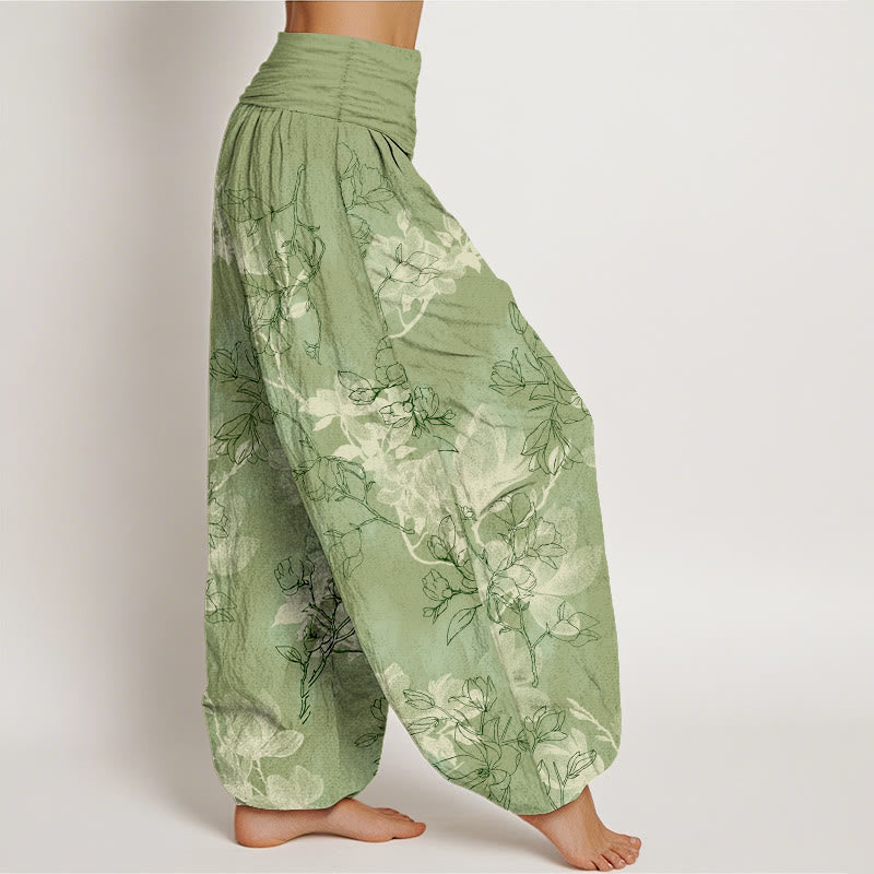 Nimara Ritual Cotton Fresh Flower Bud Pattern Women's Elastic Waist Harem Pants