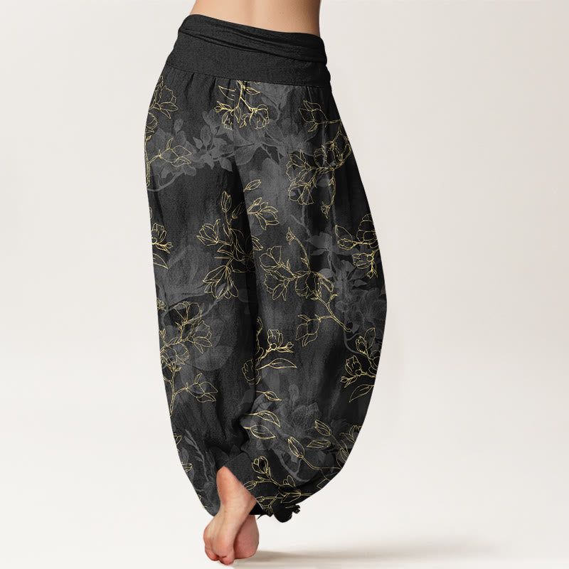 Nimara Ritual Cotton Fresh Flower Bud Pattern Women's Elastic Waist Harem Pants