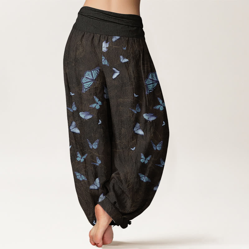 Nimara Ritual Cotton Dreamlike Butterfly Leaf Pattern Women's Elastic Waist Harem Pants