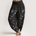 Nimara Ritual Cotton Dreamlike Butterfly Leaf Pattern Women's Elastic Waist Harem Pants
