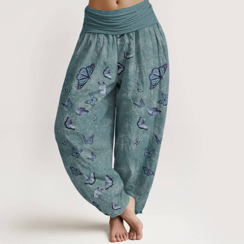 Nimara Ritual Cotton Dreamlike Butterfly Leaf Pattern Women's Elastic Waist Harem Pants