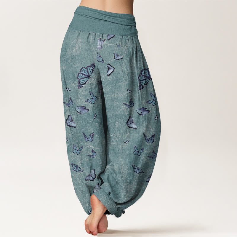 Nimara Ritual Cotton Dreamlike Butterfly Leaf Pattern Women's Elastic Waist Harem Pants