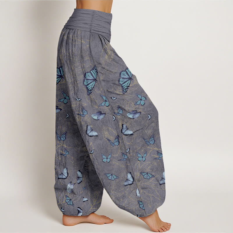 Nimara Ritual Cotton Dreamlike Butterfly Leaf Pattern Women's Elastic Waist Harem Pants