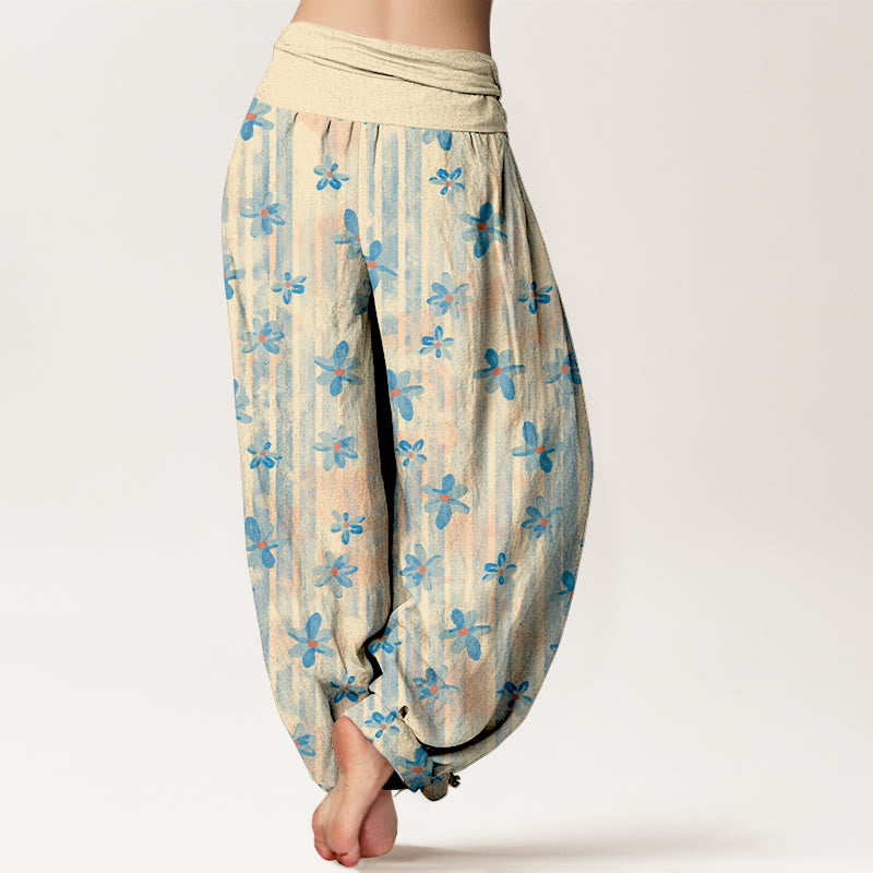 Nimara Ritual Cotton Simple Style Flower Pattern Women's Elastic Waist Harem Pants