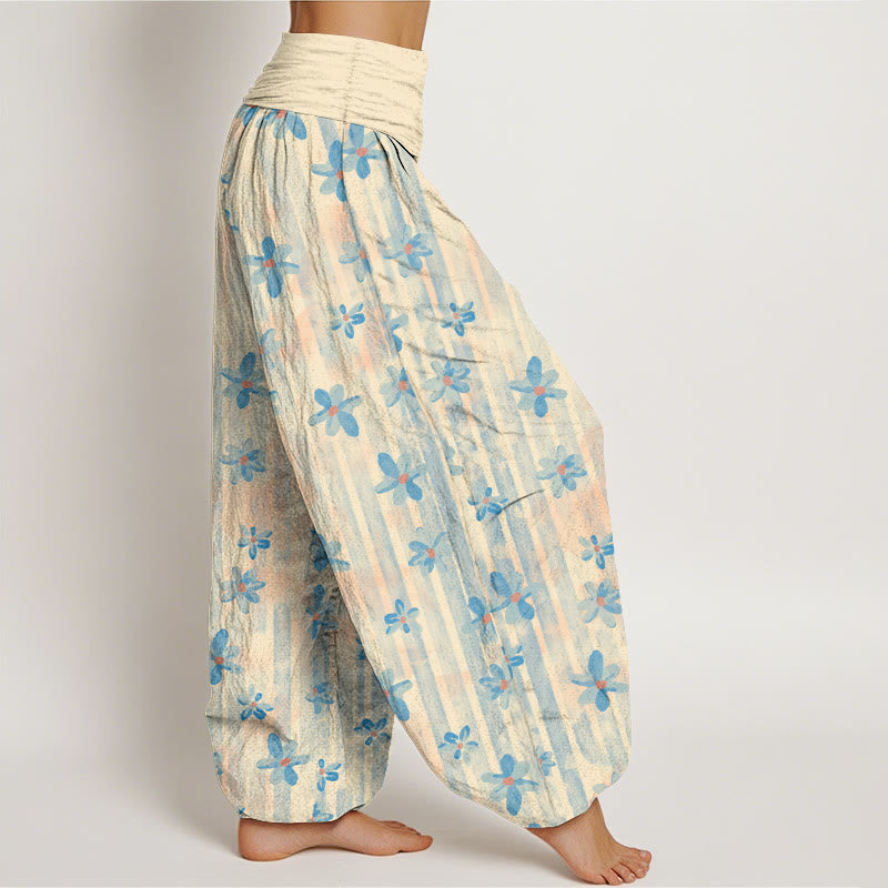 Nimara Ritual Cotton Simple Style Flower Pattern Women's Elastic Waist Harem Pants