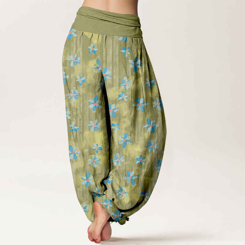 Nimara Ritual Cotton Simple Style Flower Pattern Women's Elastic Waist Harem Pants