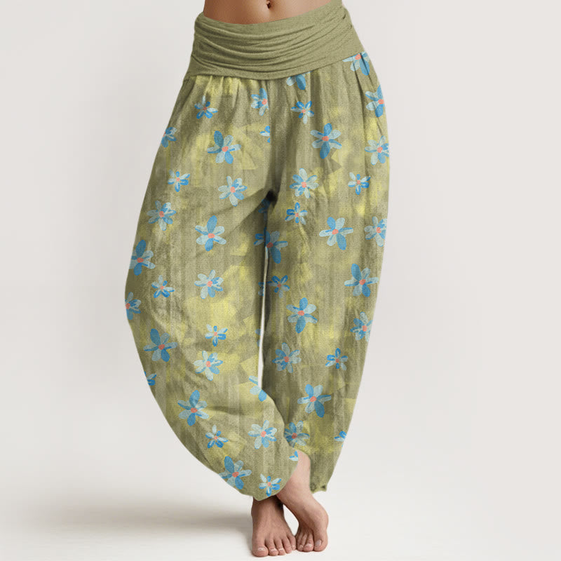 Nimara Ritual Cotton Simple Style Flower Pattern Women's Elastic Waist Harem Pants