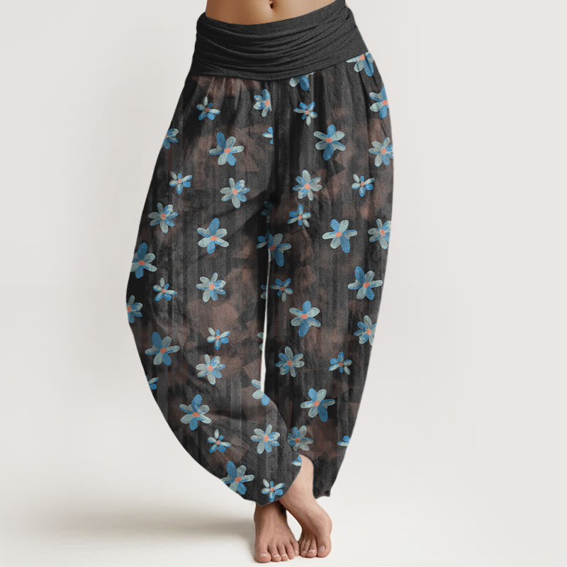 Nimara Ritual Cotton Simple Style Flower Pattern Women's Elastic Waist Harem Pants