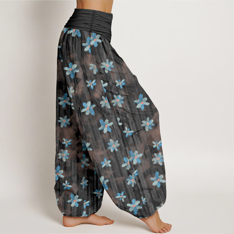 Nimara Ritual Cotton Simple Style Flower Pattern Women's Elastic Waist Harem Pants