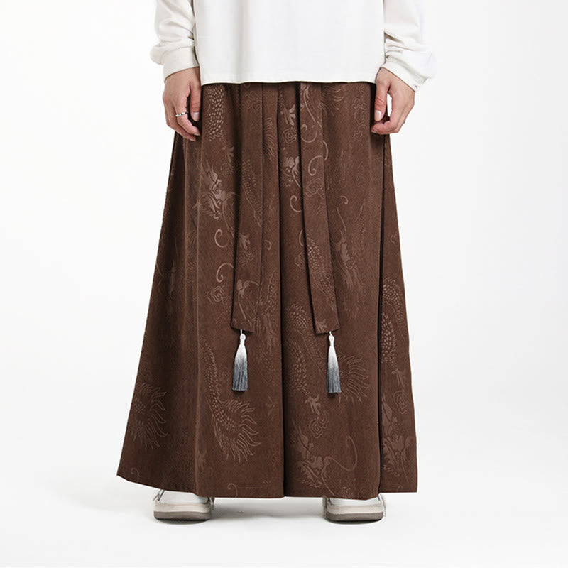 Nimara Ritual Dragon Jacquard Drawstring Design Men's Corduroy Wide Leg Pants With Pockets