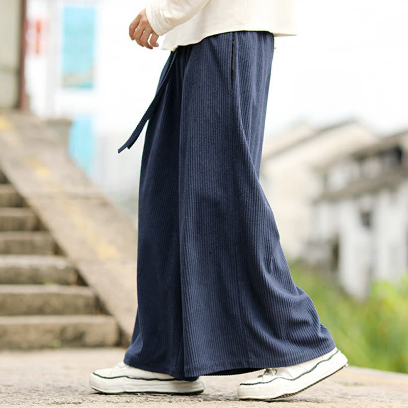 Nimara Ritual Fall Solid Color Drawstring Design Men's Corduroy Wide Leg Pants With Pockets