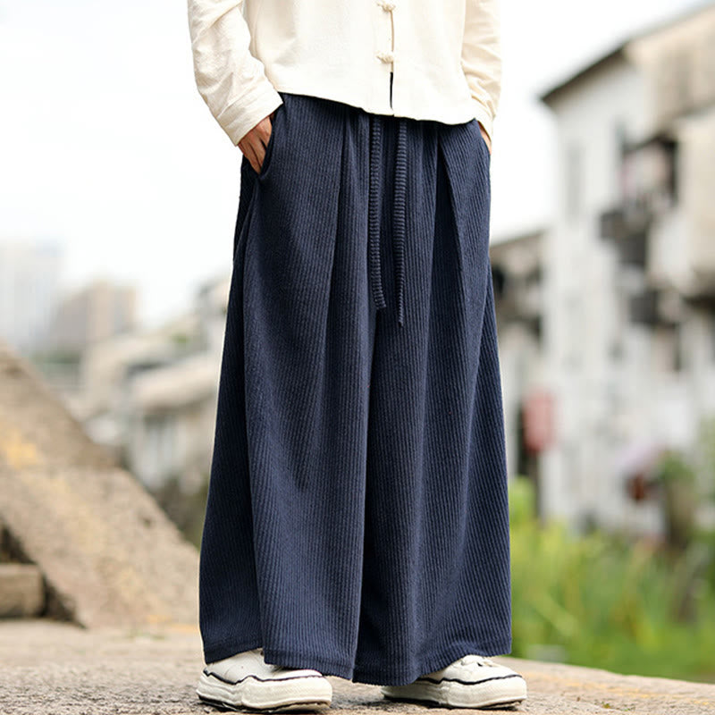 Nimara Ritual Fall Solid Color Drawstring Design Men's Corduroy Wide Leg Pants With Pockets