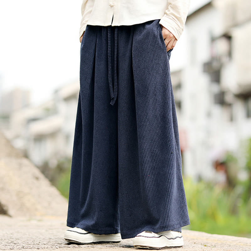 Nimara Ritual Fall Solid Color Drawstring Design Men's Corduroy Wide Leg Pants With Pockets