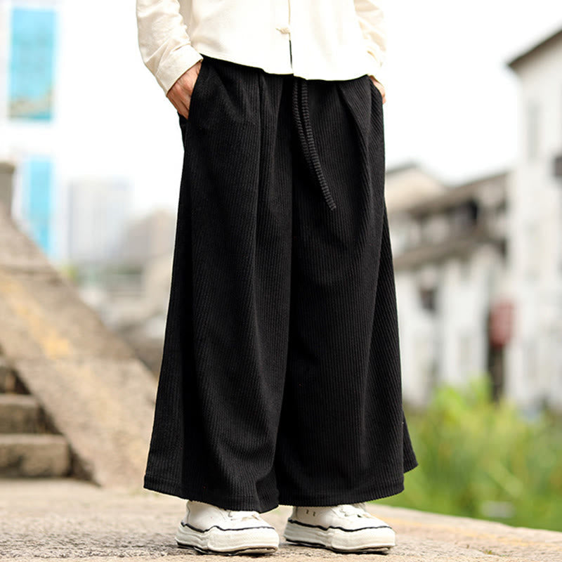 Nimara Ritual Fall Solid Color Drawstring Design Men's Corduroy Wide Leg Pants With Pockets