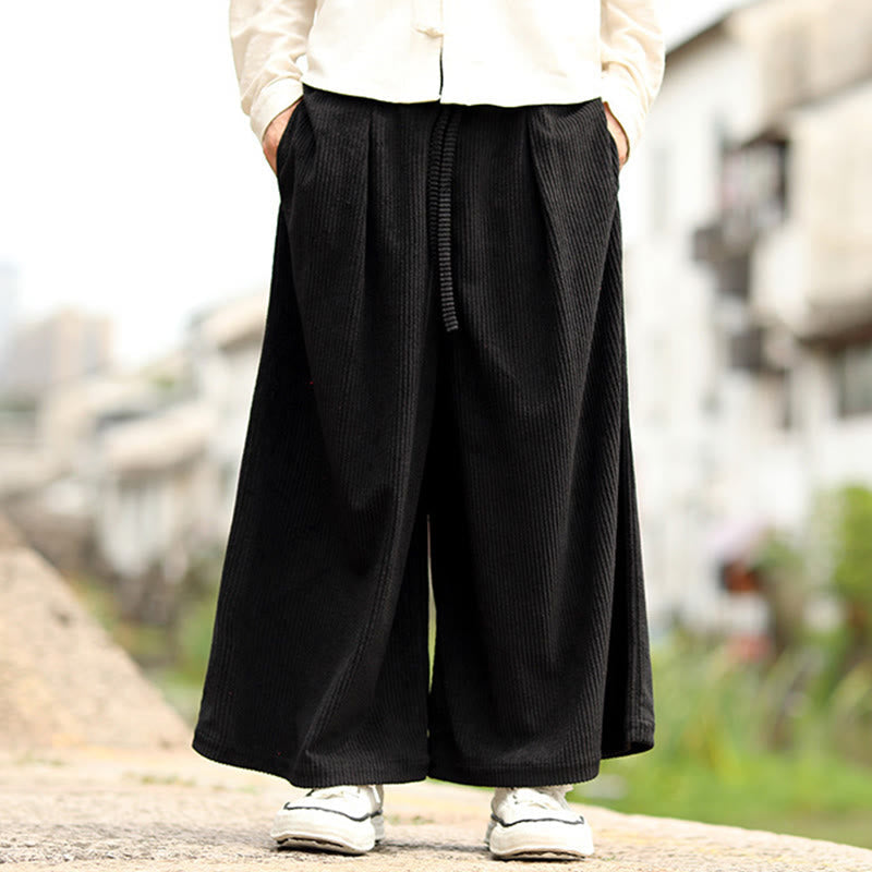 Nimara Ritual Fall Solid Color Drawstring Design Men's Corduroy Wide Leg Pants With Pockets