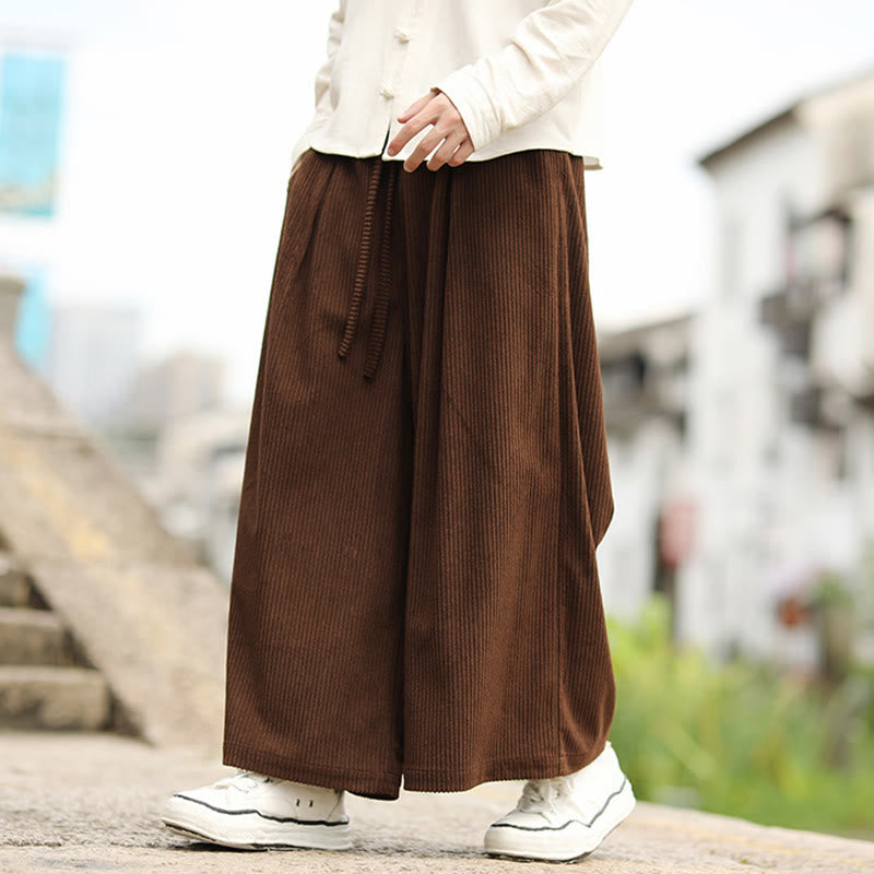 Nimara Ritual Fall Solid Color Drawstring Design Men's Corduroy Wide Leg Pants With Pockets