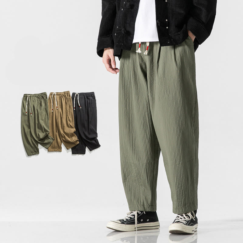 Nimara Ritual Fall Solid Color Drawstring Men's Ankle-Length Harem Pants With Pockets
