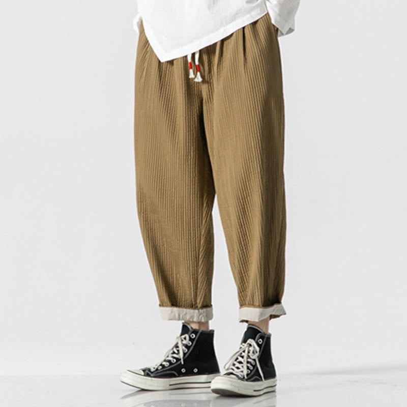 Nimara Ritual Fall Solid Color Drawstring Men's Ankle-Length Harem Pants With Pockets