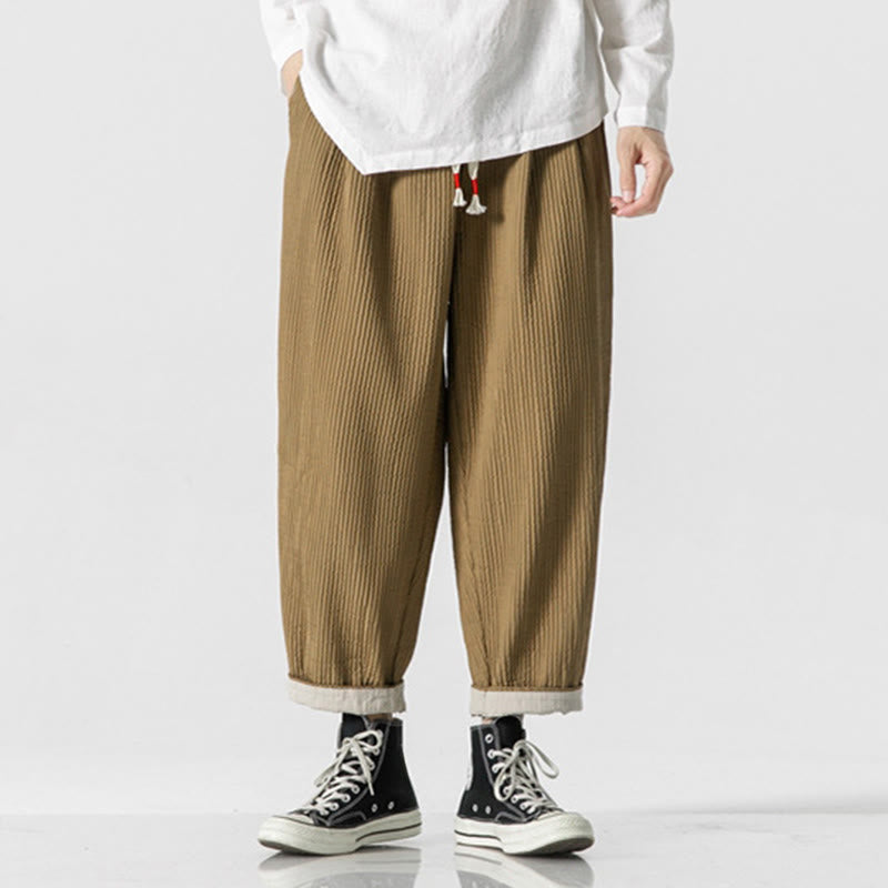 Nimara Ritual Fall Solid Color Drawstring Men's Ankle-Length Harem Pants With Pockets