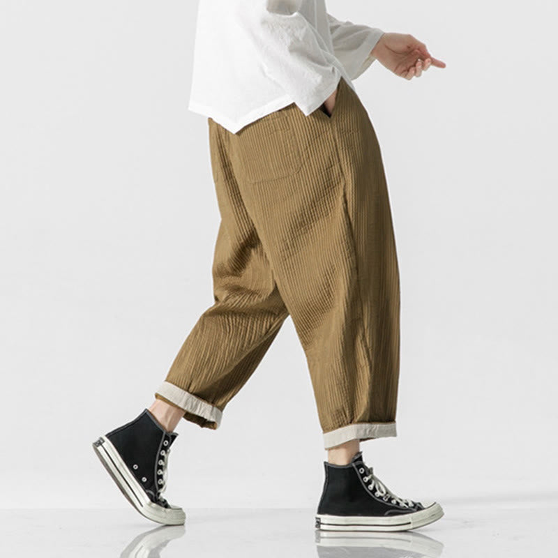Nimara Ritual Fall Solid Color Drawstring Men's Ankle-Length Harem Pants With Pockets