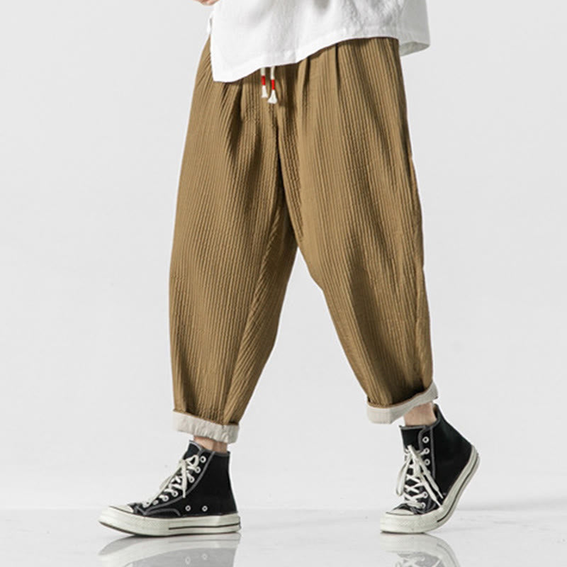 Nimara Ritual Fall Solid Color Drawstring Men's Ankle-Length Harem Pants With Pockets
