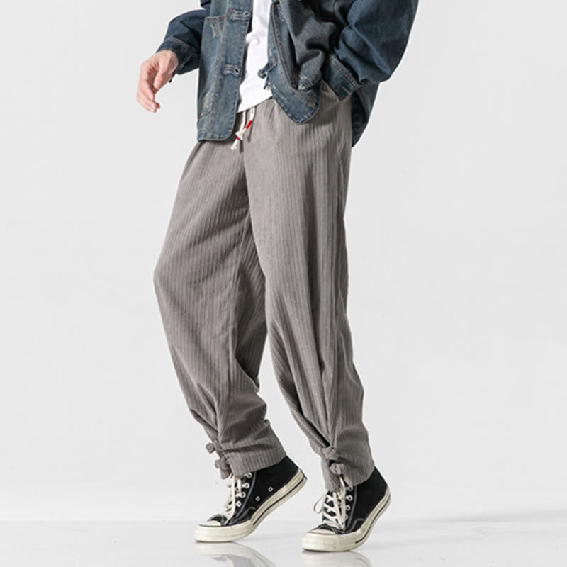 Nimara Ritual Fall Winter Men's Pure Color Button Design Cotton Straight Leg Pants With Pockets