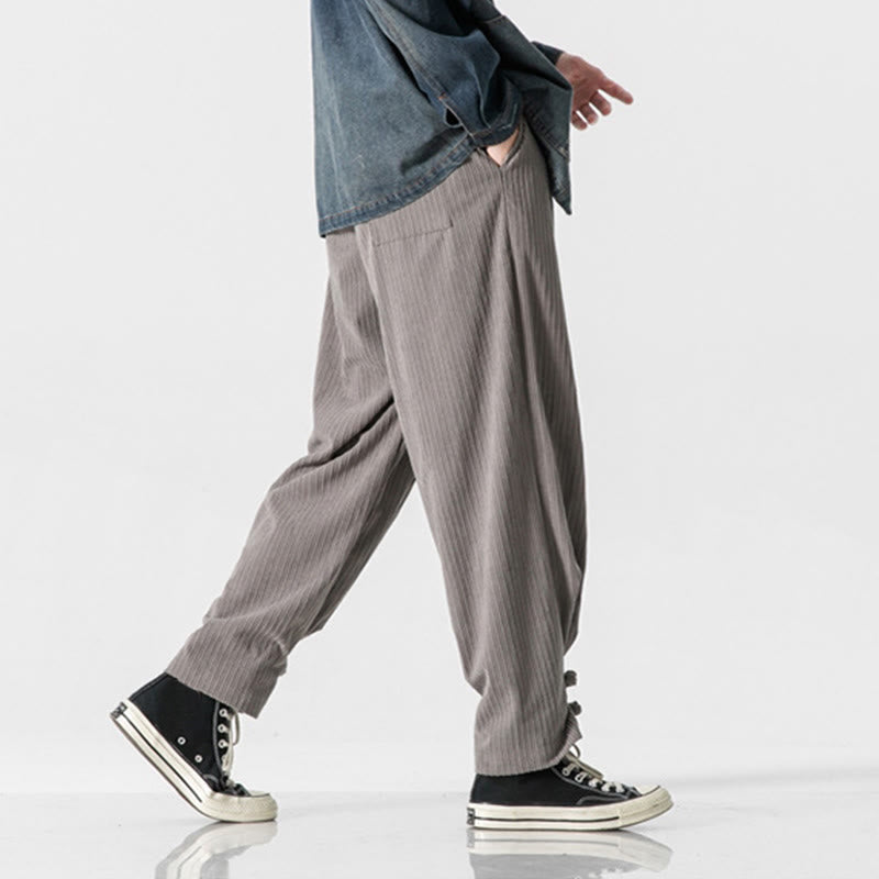 Nimara Ritual Fall Winter Men's Pure Color Button Design Cotton Straight Leg Pants With Pockets