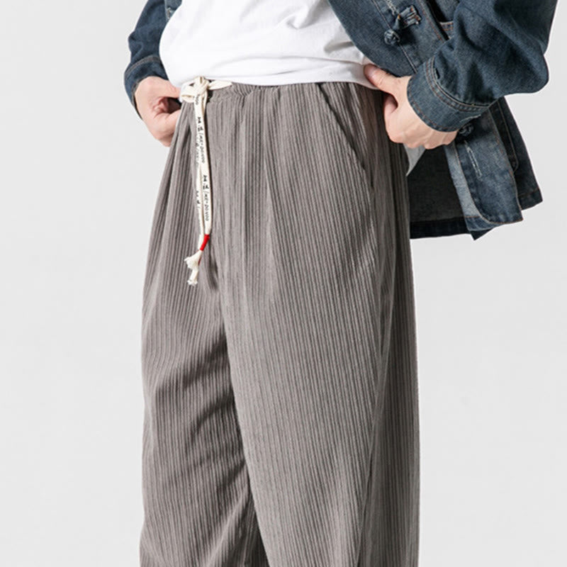 Nimara Ritual Fall Winter Men's Pure Color Button Design Cotton Straight Leg Pants With Pockets