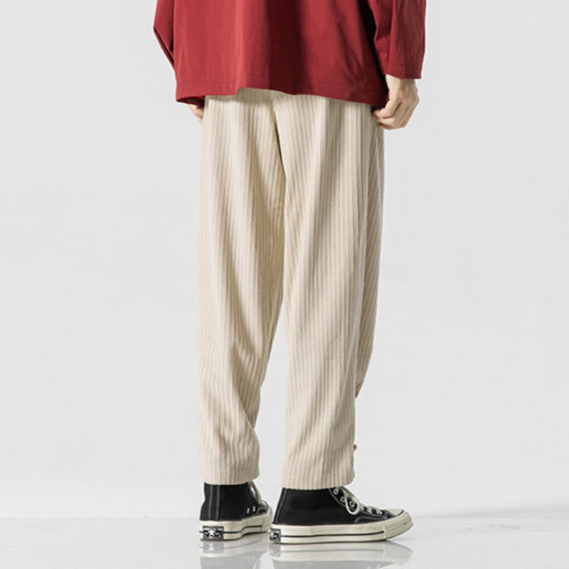 Nimara Ritual Fall Winter Men's Pure Color Button Design Cotton Straight Leg Pants With Pockets