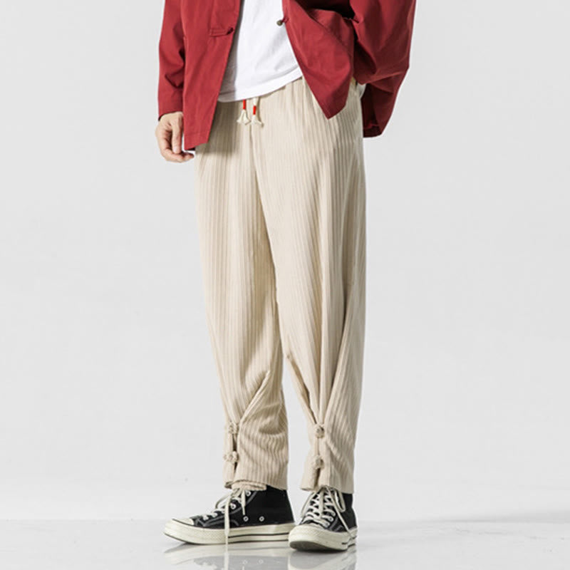 Nimara Ritual Fall Winter Men's Pure Color Button Design Cotton Straight Leg Pants With Pockets