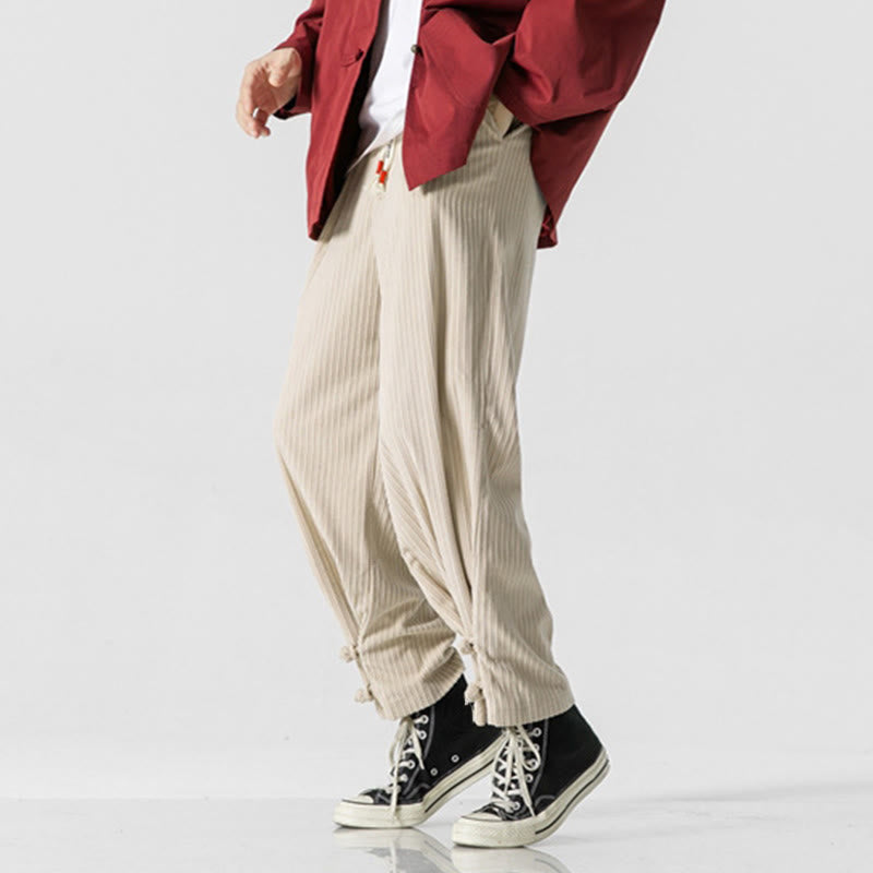 Nimara Ritual Fall Winter Men's Pure Color Button Design Cotton Straight Leg Pants With Pockets