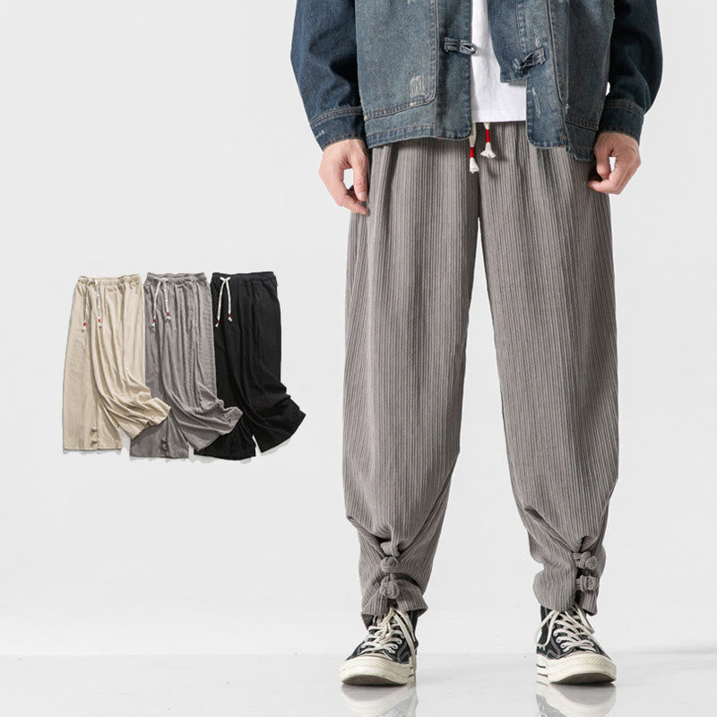 Nimara Ritual Fall Winter Men's Pure Color Button Design Cotton Straight Leg Pants With Pockets