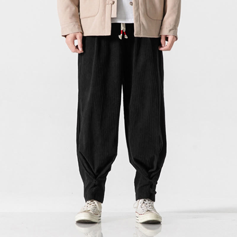 Nimara Ritual Fall Winter Men's Pure Color Button Design Cotton Straight Leg Pants With Pockets