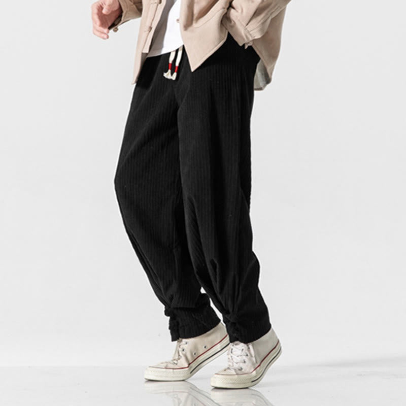 Nimara Ritual Fall Winter Men's Pure Color Button Design Cotton Straight Leg Pants With Pockets