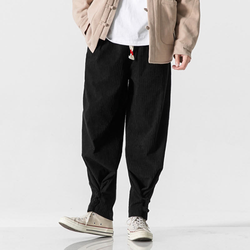 Nimara Ritual Fall Winter Men's Pure Color Button Design Cotton Straight Leg Pants With Pockets