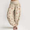 Nimara Ritual Cotton Simple Refreshing Flower Leaf Pattern Women's Elastic Waist Harem Pants