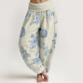 Nimara Ritual Cotton Refresh Hydrangea Clustered Flowers Pattern Women's Elastic Waist Harem Pants