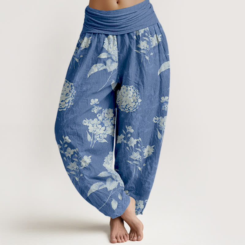Nimara Ritual Cotton Refresh Hydrangea Clustered Flowers Pattern Women's Elastic Waist Harem Pants