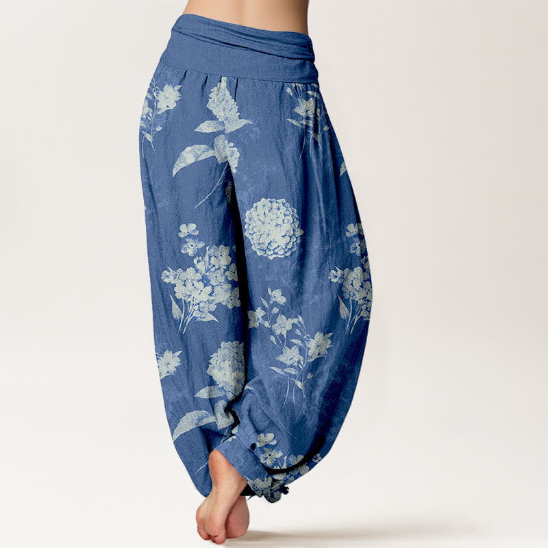 Nimara Ritual Cotton Refresh Hydrangea Clustered Flowers Pattern Women's Elastic Waist Harem Pants