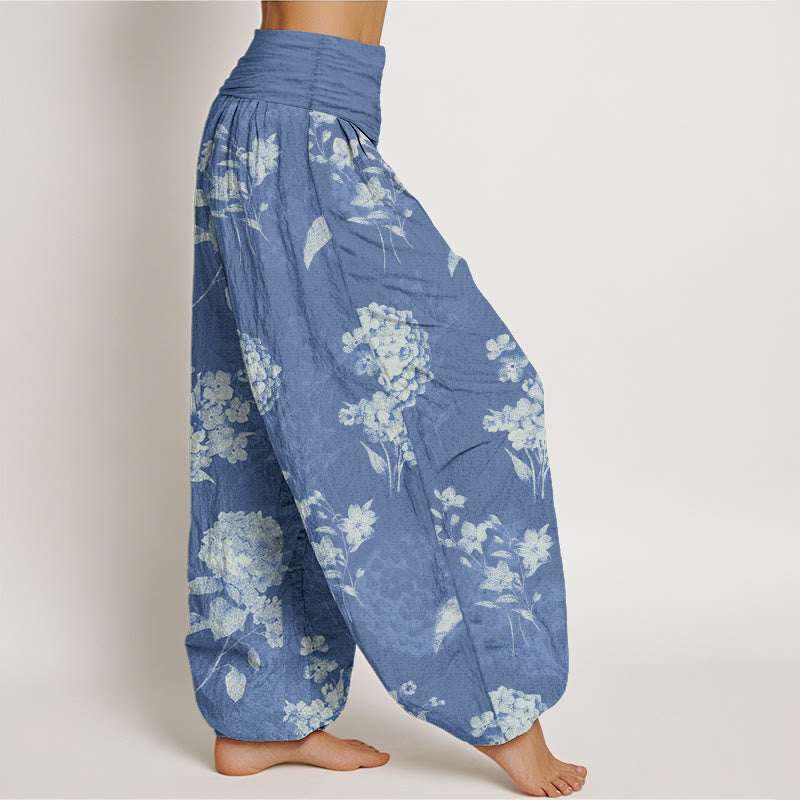 Nimara Ritual Cotton Refresh Hydrangea Clustered Flowers Pattern Women's Elastic Waist Harem Pants