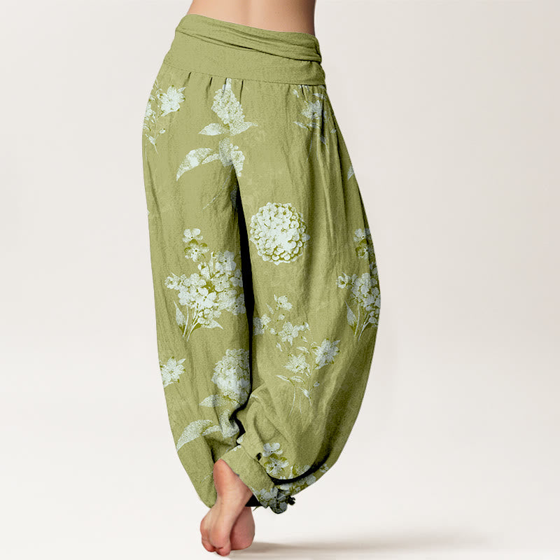 Nimara Ritual Cotton Refresh Hydrangea Clustered Flowers Pattern Women's Elastic Waist Harem Pants