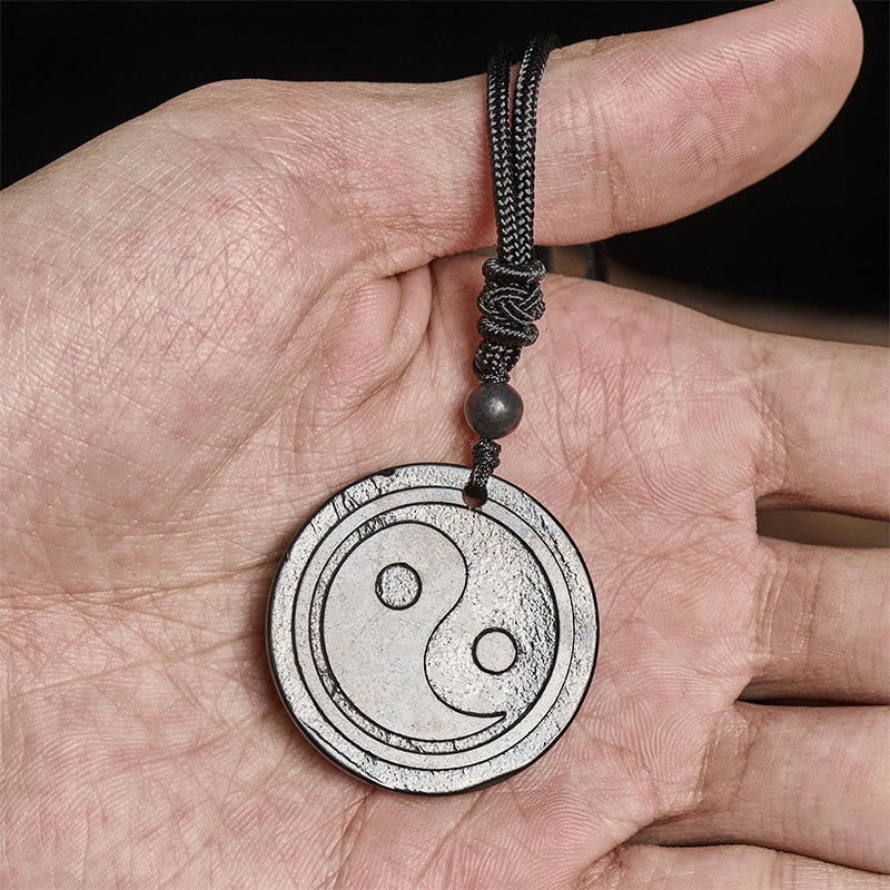 Nimara Ritual Natural Authentic Shungite Stone Carved Yin Yang Protection Necklace Pendant