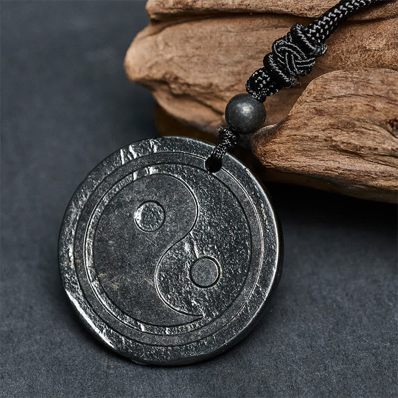 Nimara Ritual Natural Authentic Shungite Stone Carved Yin Yang Protection Necklace Pendant