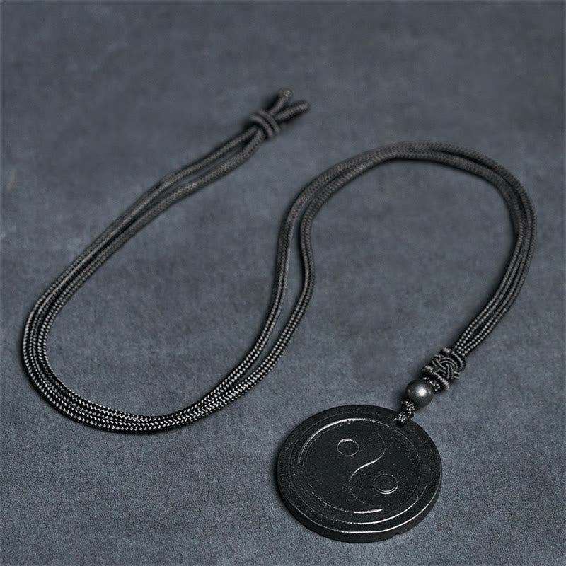Nimara Ritual Natural Authentic Shungite Stone Carved Yin Yang Protection Necklace Pendant