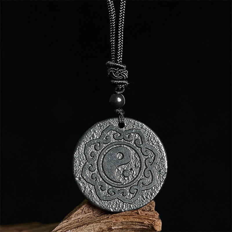 Nimara Ritual Tai Chi Yin Yang Symbol Authentic Shungite Stone Inner Strength Necklace Pendant