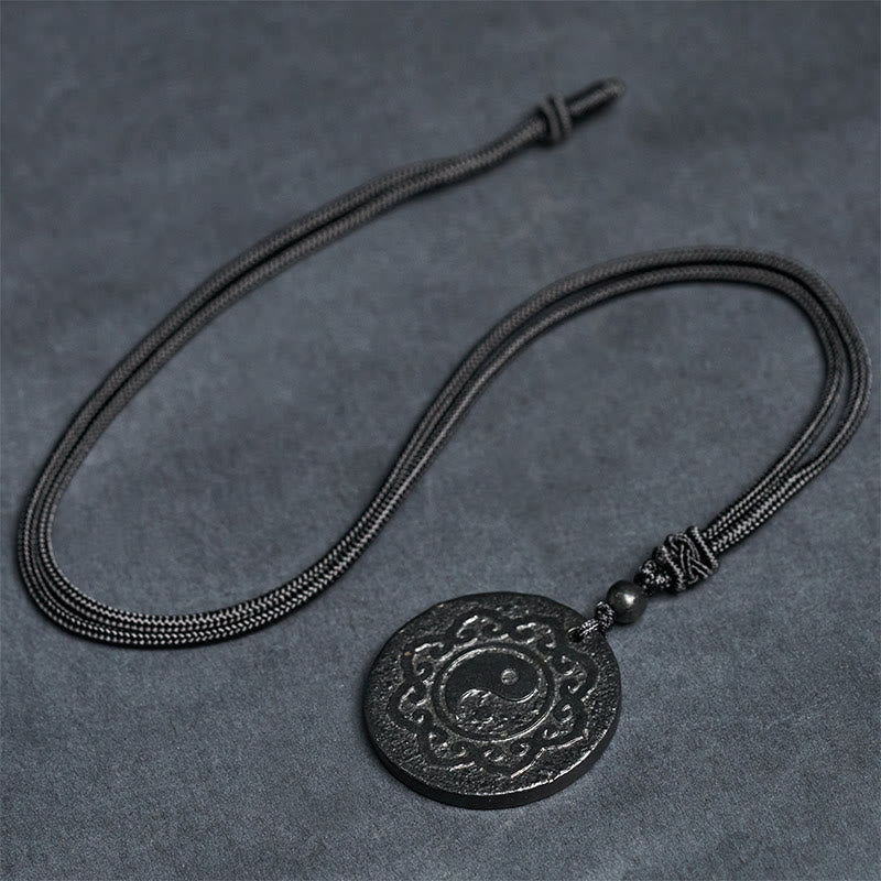 Nimara Ritual Tai Chi Yin Yang Symbol Authentic Shungite Stone Inner Strength Necklace Pendant