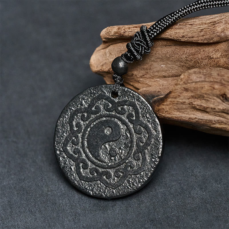 Nimara Ritual Tai Chi Yin Yang Symbol Authentic Shungite Stone Inner Strength Necklace Pendant