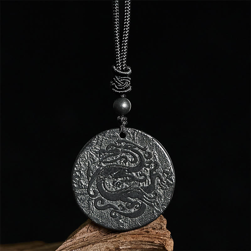 Nimara Ritual Carved Dragon Pattern Authentic Shungite Stone Inner Strength Necklace Pendant