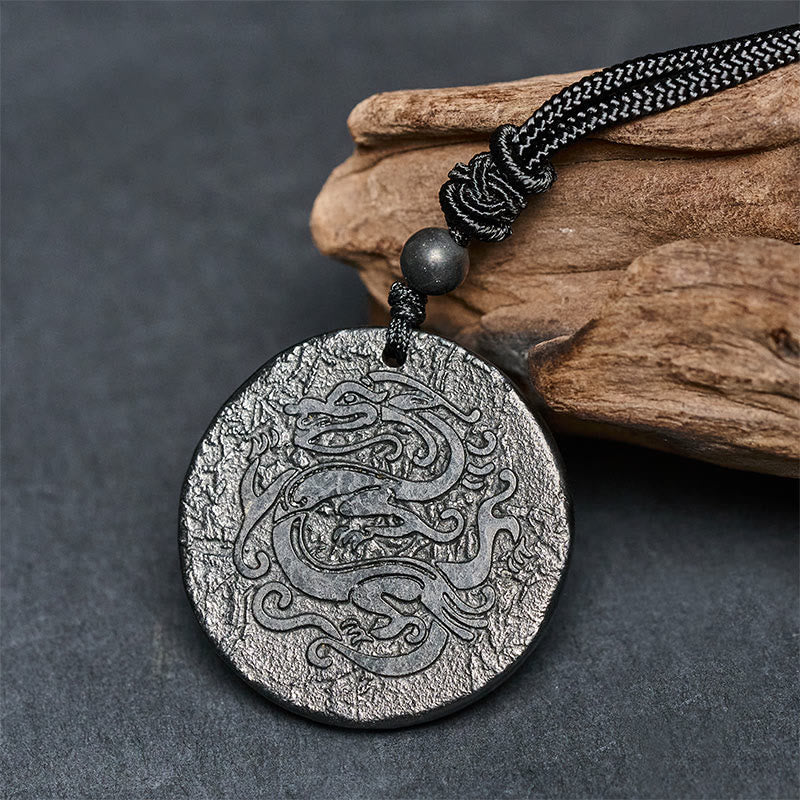 Nimara Ritual Carved Dragon Pattern Authentic Shungite Stone Inner Strength Necklace Pendant